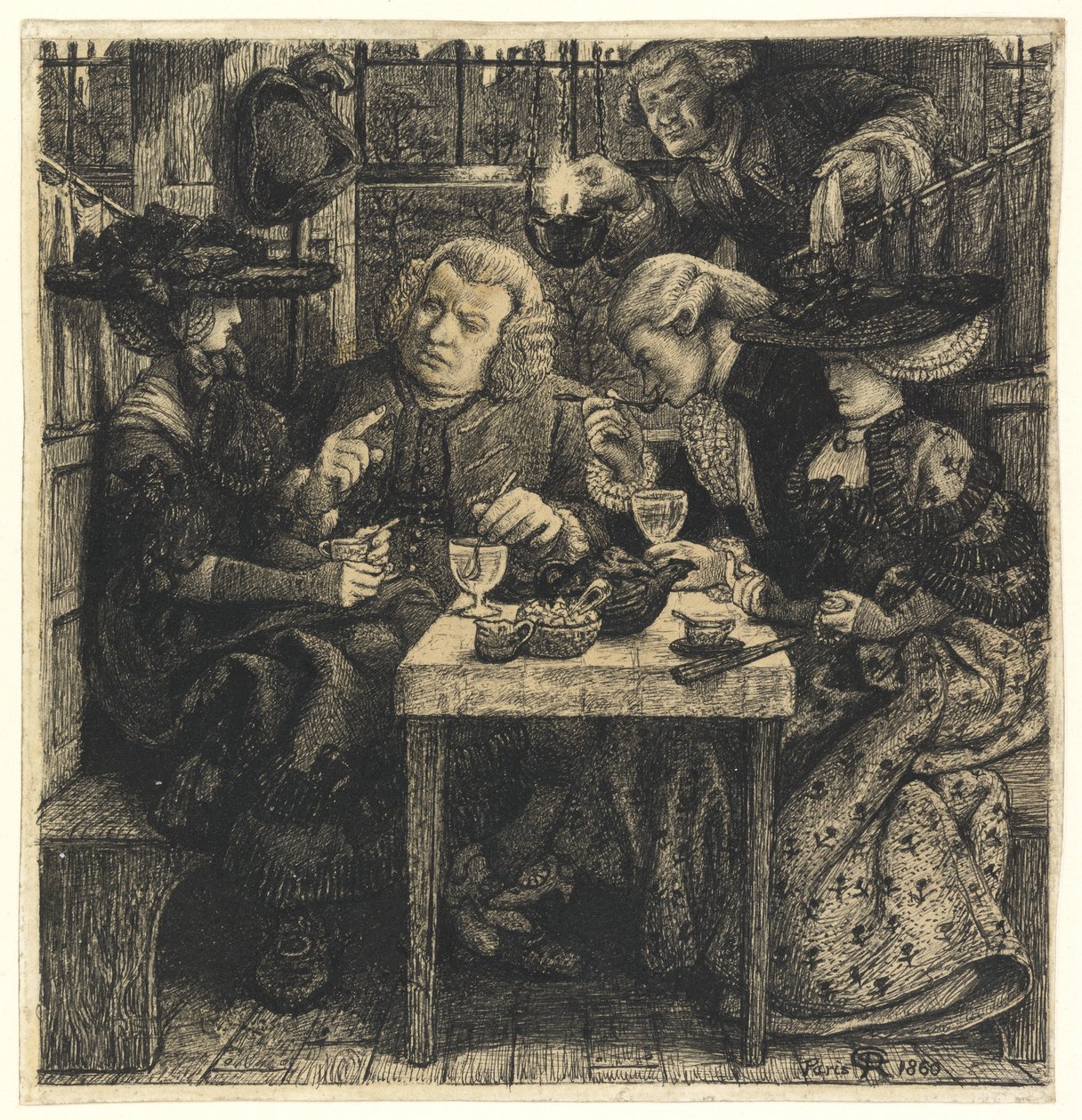 Dr. Johnson at the Mitre, 1860 (penn og svart blekk på papir) av Dante Gabriel Charles Rossetti