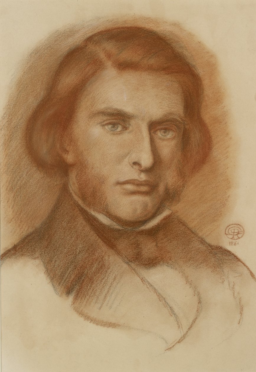 Portrett av John Ruskin, 1861 (rødt og litt svart kritt) av Dante Gabriel Charles Rossetti