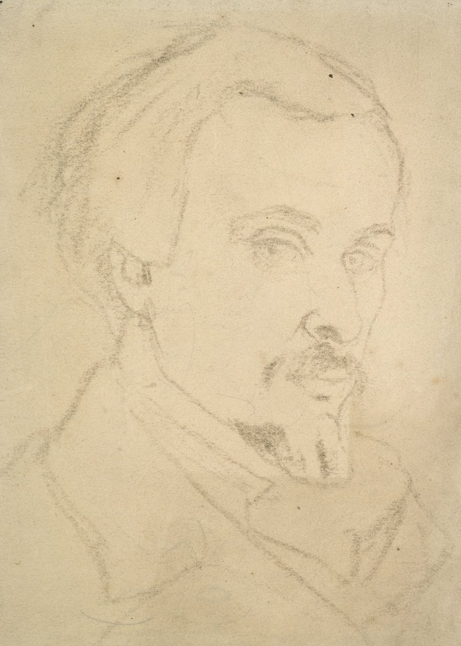 Selvportrett (brunt kritt på brunpapir) av Dante Gabriel Charles Rossetti