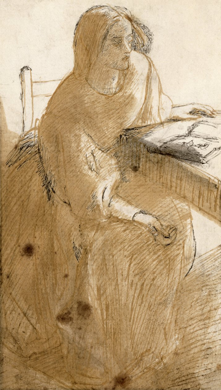 Lizzie Siddal (1832-62) (penn og blekk og wc på papir) av Dante Gabriel Charles Rossetti