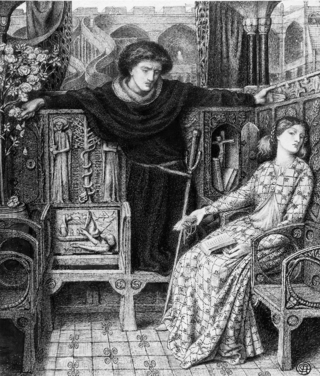 Hamlet og Ophelia, 1858 av Dante Gabriel Charles Rossetti