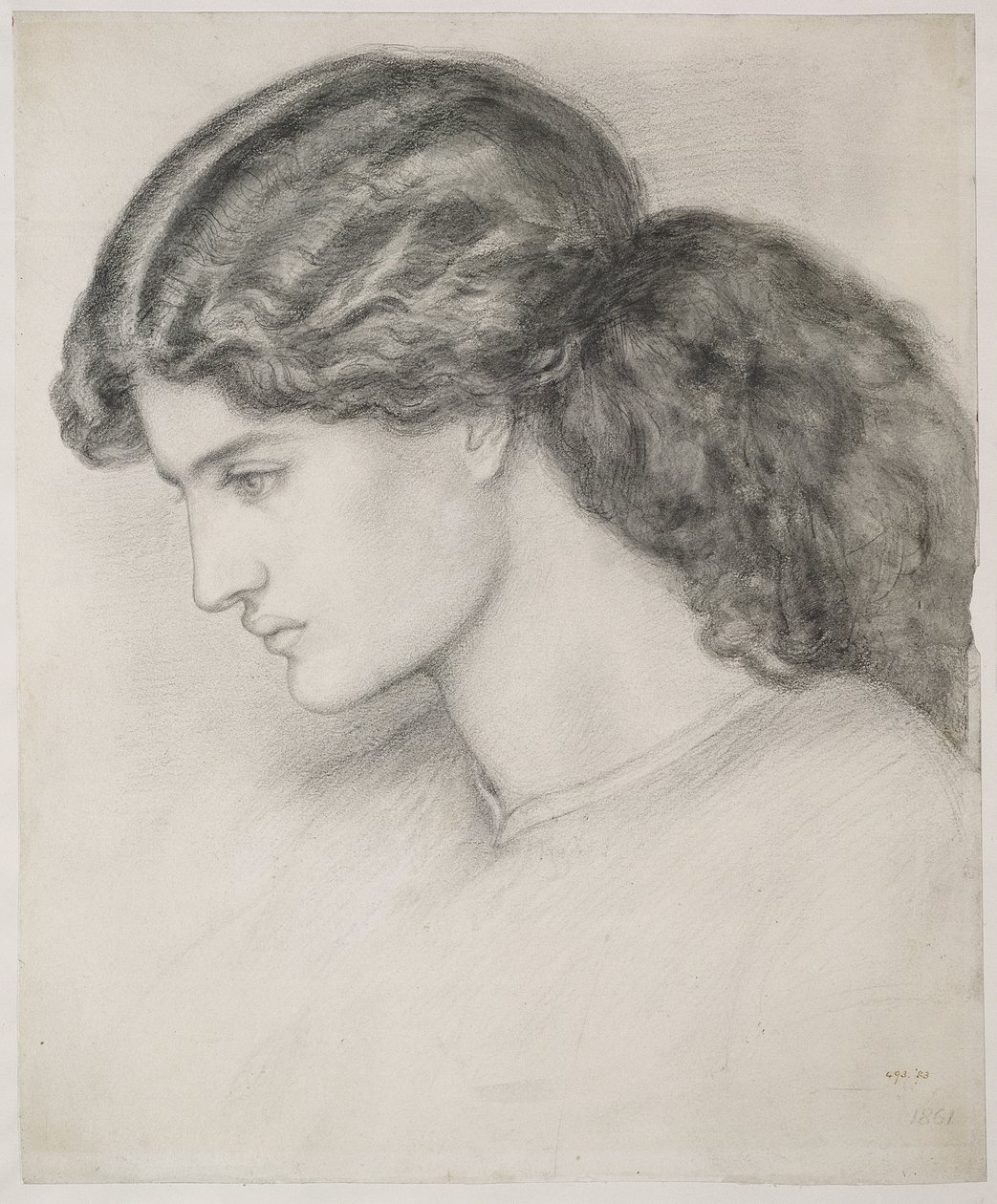 Hodet for en kvinne, 1861 av Dante Gabriel Charles Rossetti