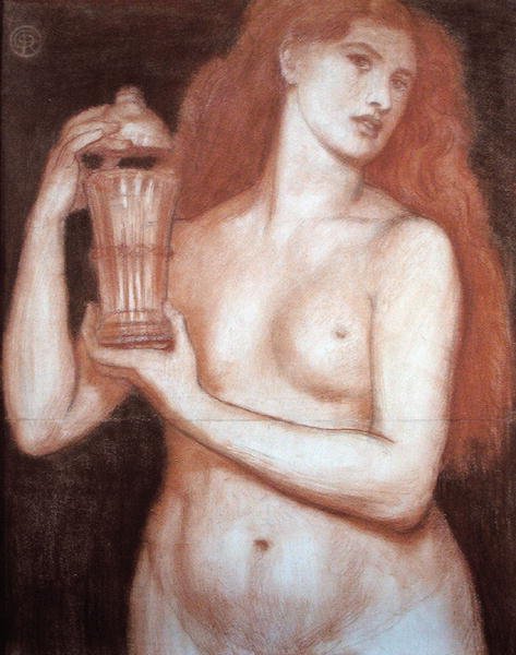 Pandora (kritt på papir) av Dante Gabriel Charles Rossetti