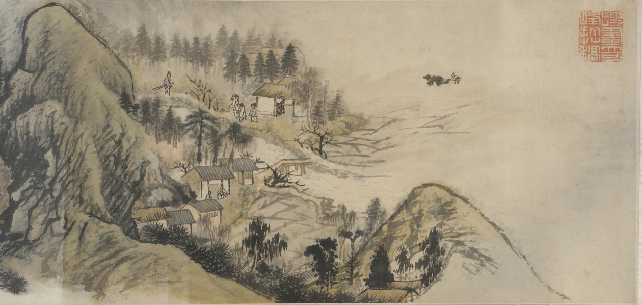Peach Blossom Spring, Qing-dynastiet, 1690-begynnelsen av 1700-tallet (blekk og farge på papir) av Daoji Shitao