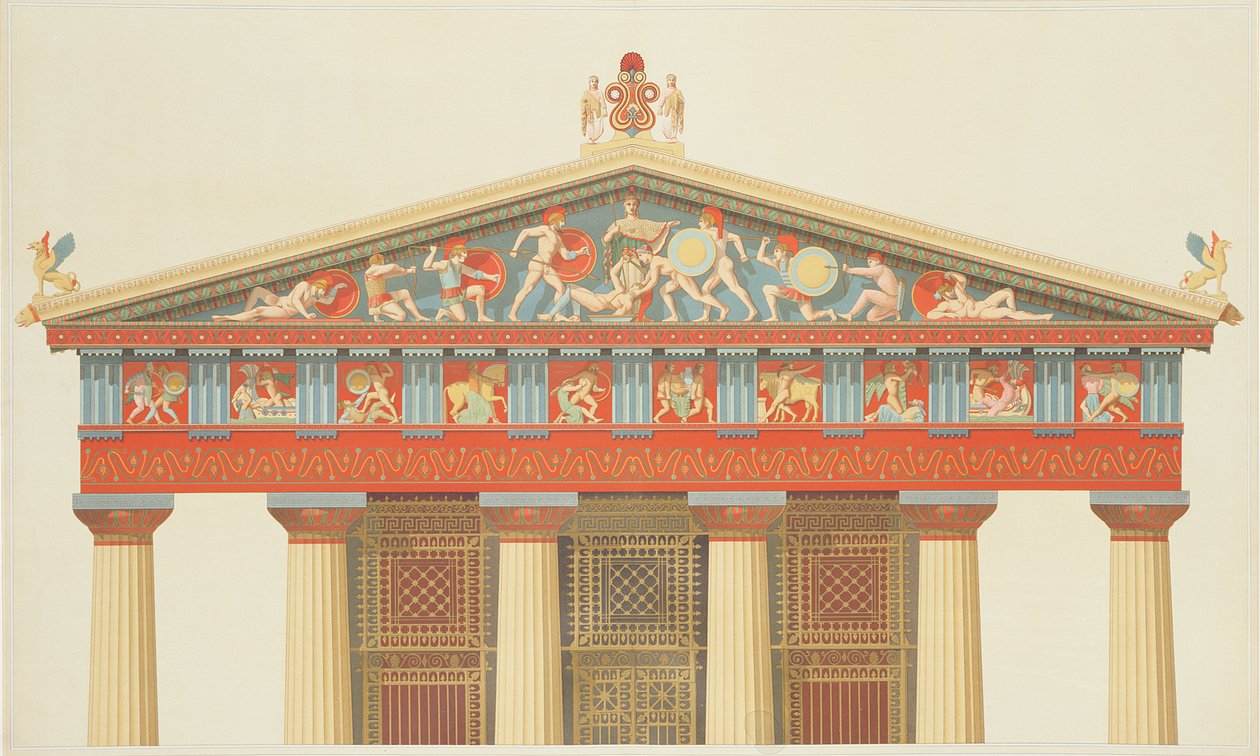Fasade til Jupiter-tempelet i Egina (323-27 f.Kr.) av Daumont