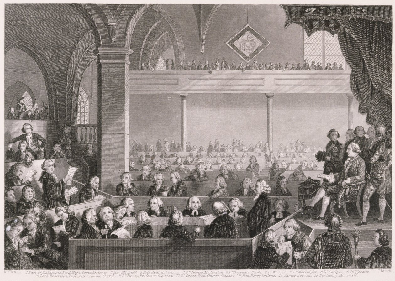 The General Assembly of the Church of Scotland som i 1783, gravert av T. Brown, fra 