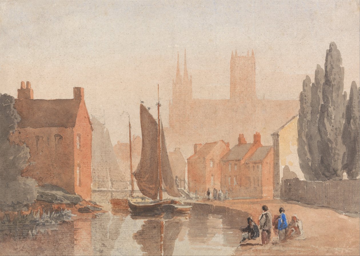 Lincoln Cathedral fra Brayford Pool av David Cox