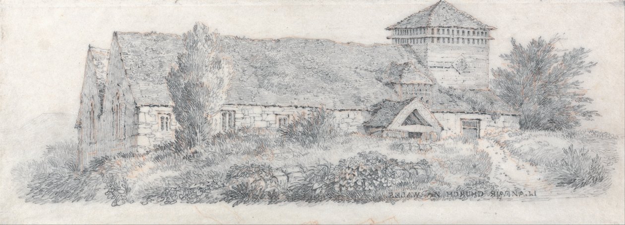 Llanfair Church, Nord -Wales for en avhandling om landskapsmaling og effekt i vannfarger av David Cox