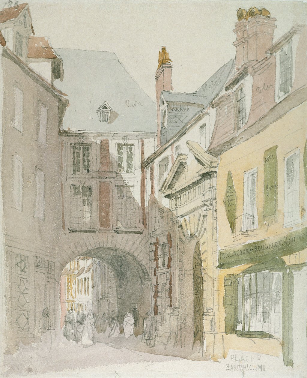 Place Barthelme, Paris, ca. 1829 (wc og grå vask over blyant på papir) av David Cox