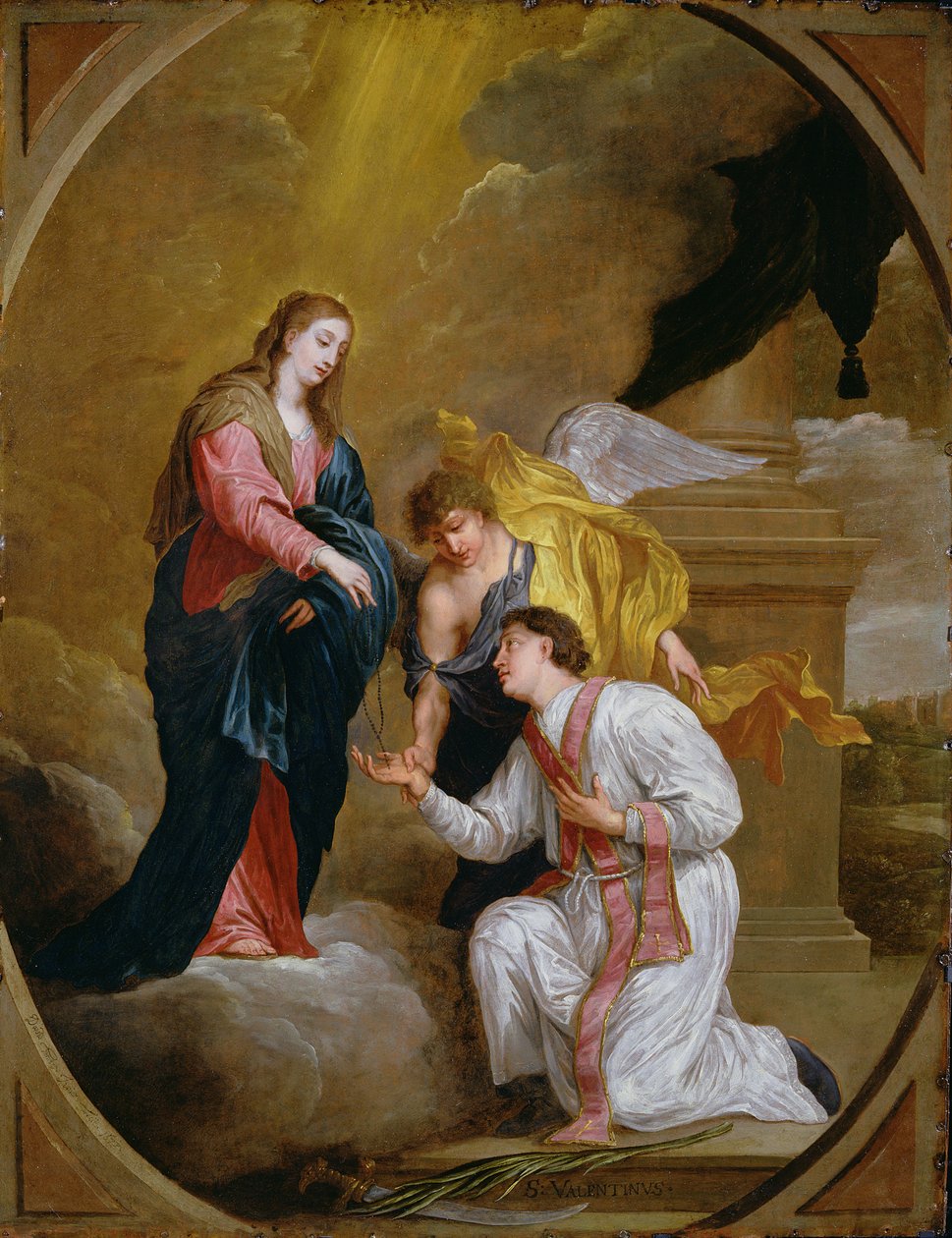 St Valentine som kneler i bønn (olje på kobber) av David III Teniers