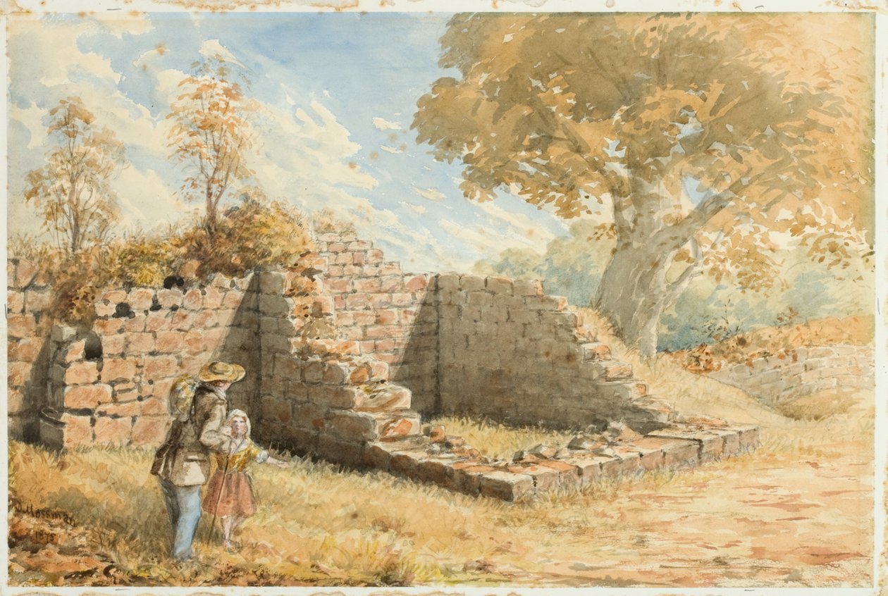 Roman Wall - Turret on Blackcarts Farm (akvarell på papir (på kort)) av David Mossman