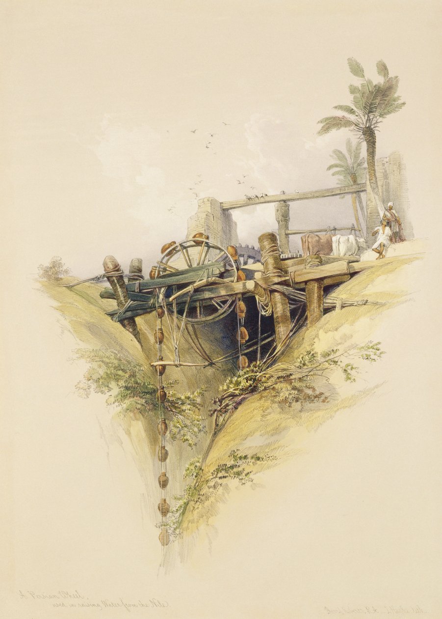 Et persisk vannhjul, brukt til å heve vann fra Nilen, fra Egypt og Nubia, Vol.1 av David Roberts