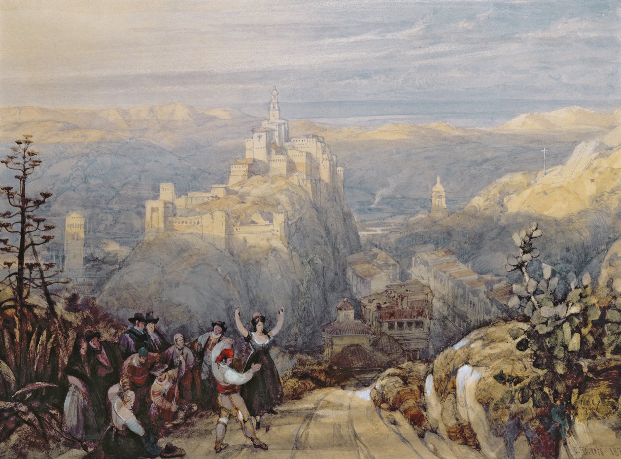 Byen og slottet i Loja, Spania, 1834 av David Roberts