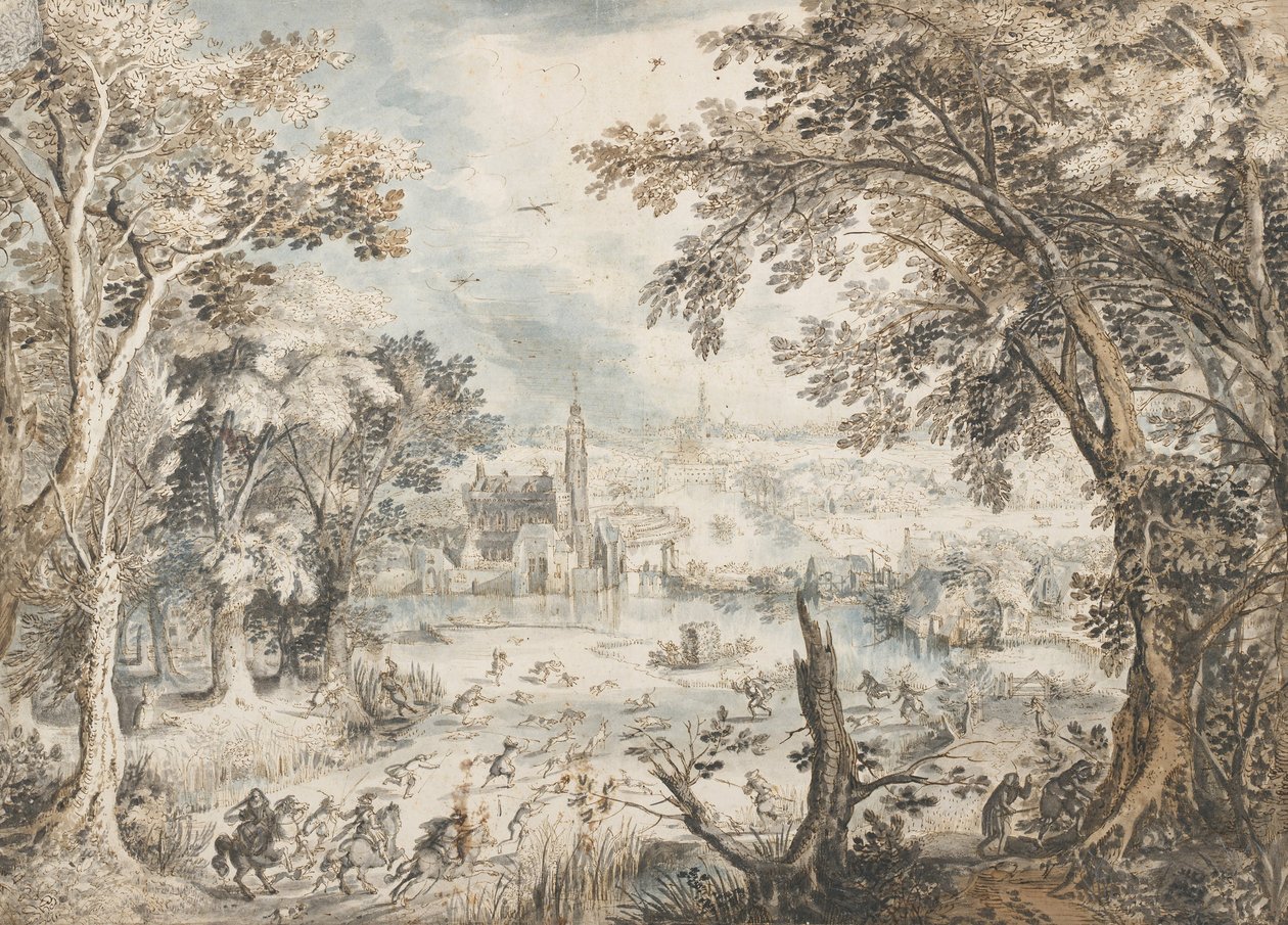 Landskap med en harejakt, 1601-1602 av David Vinckboons