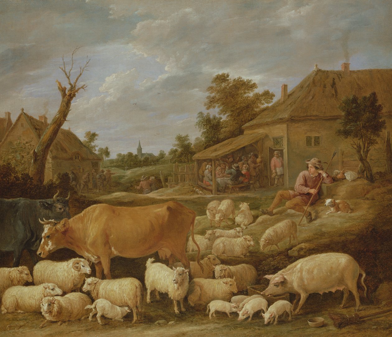 En hyrde og flokken hans ved en taverna av David Teniers the Younger