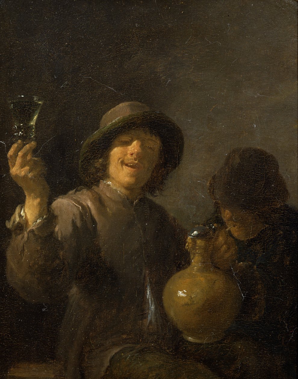 Two Boors drikker (panel) av David Teniers the Younger