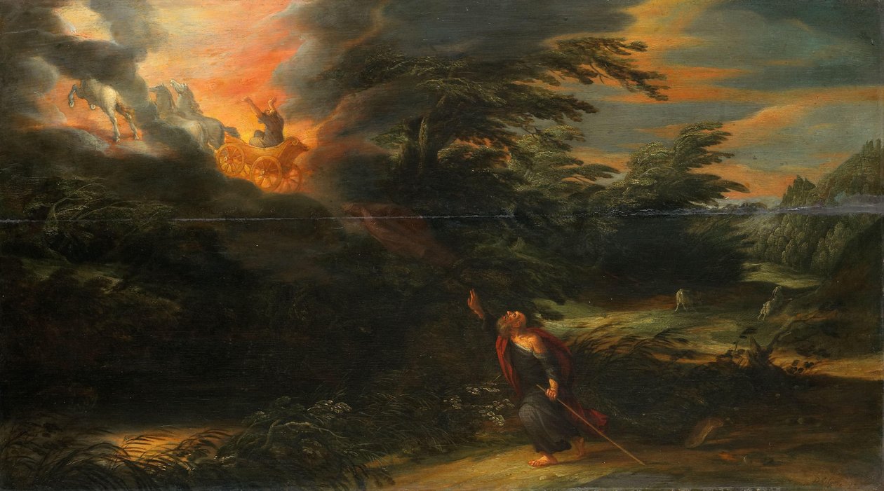 Elias himmelfart (2. Kongebok 2:11-13) av David Colijns