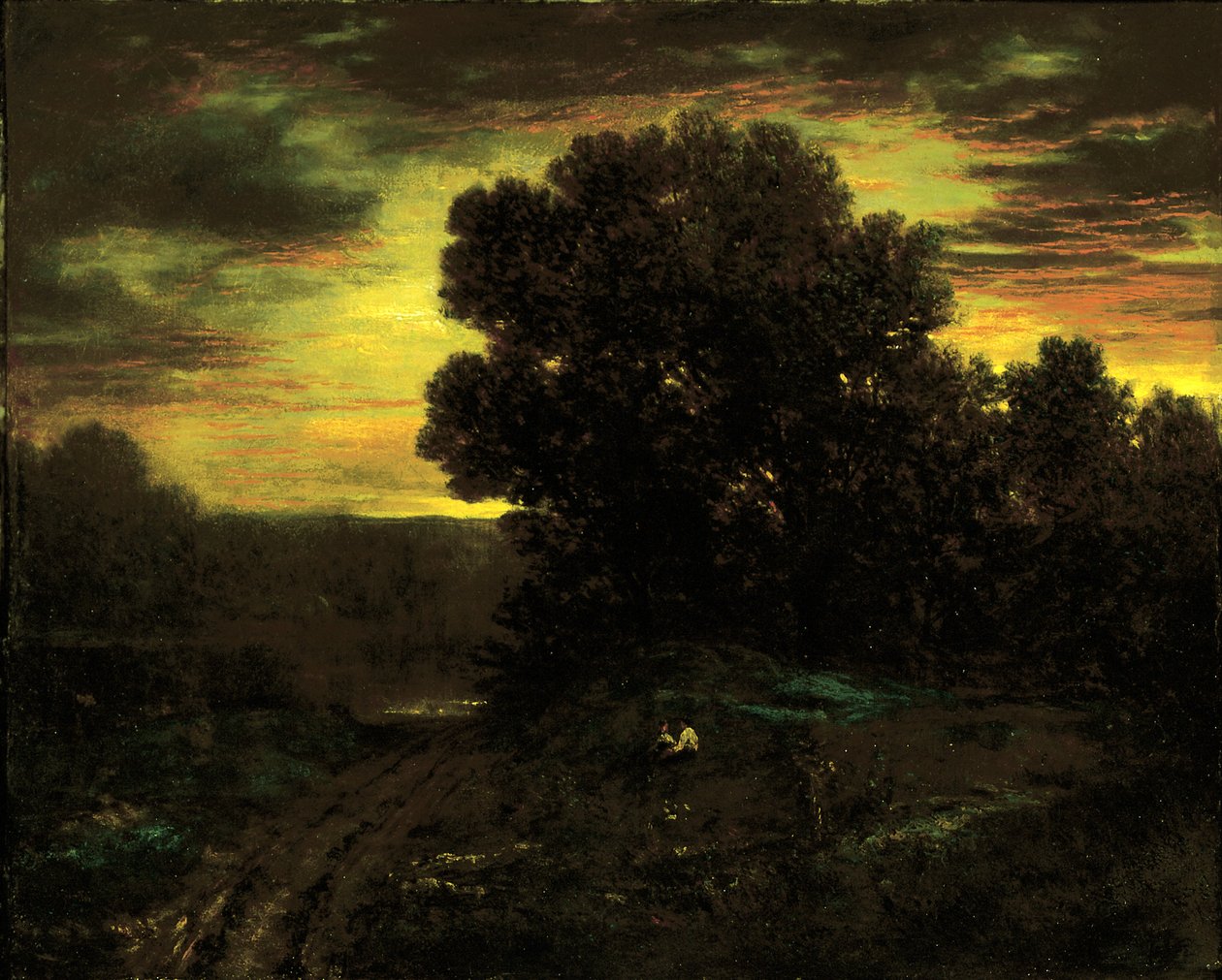Elvelandskap ved solnedgang, ca. 1890. av David Johnson
