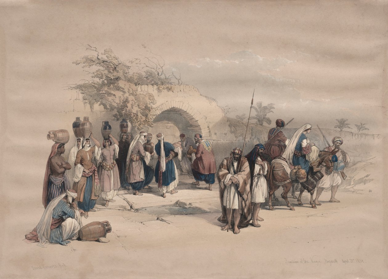 Jomfrufontenen, Nasaret, 1839. av David Roberts