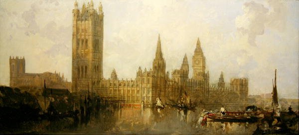 The Houses of Parliament (olje på lerret) av David Roberts