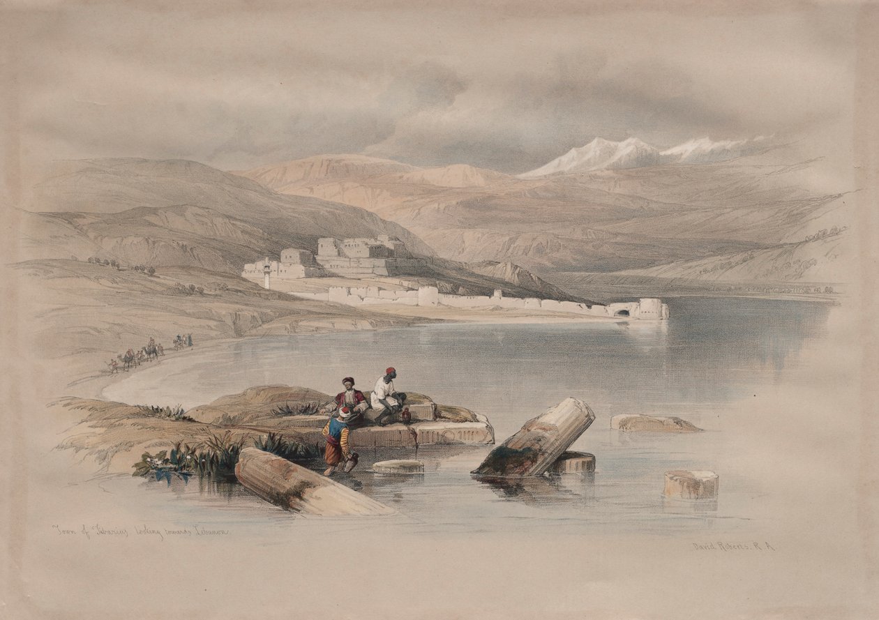 Byen Tiberias ser mot Libanon, 1839. av David Roberts