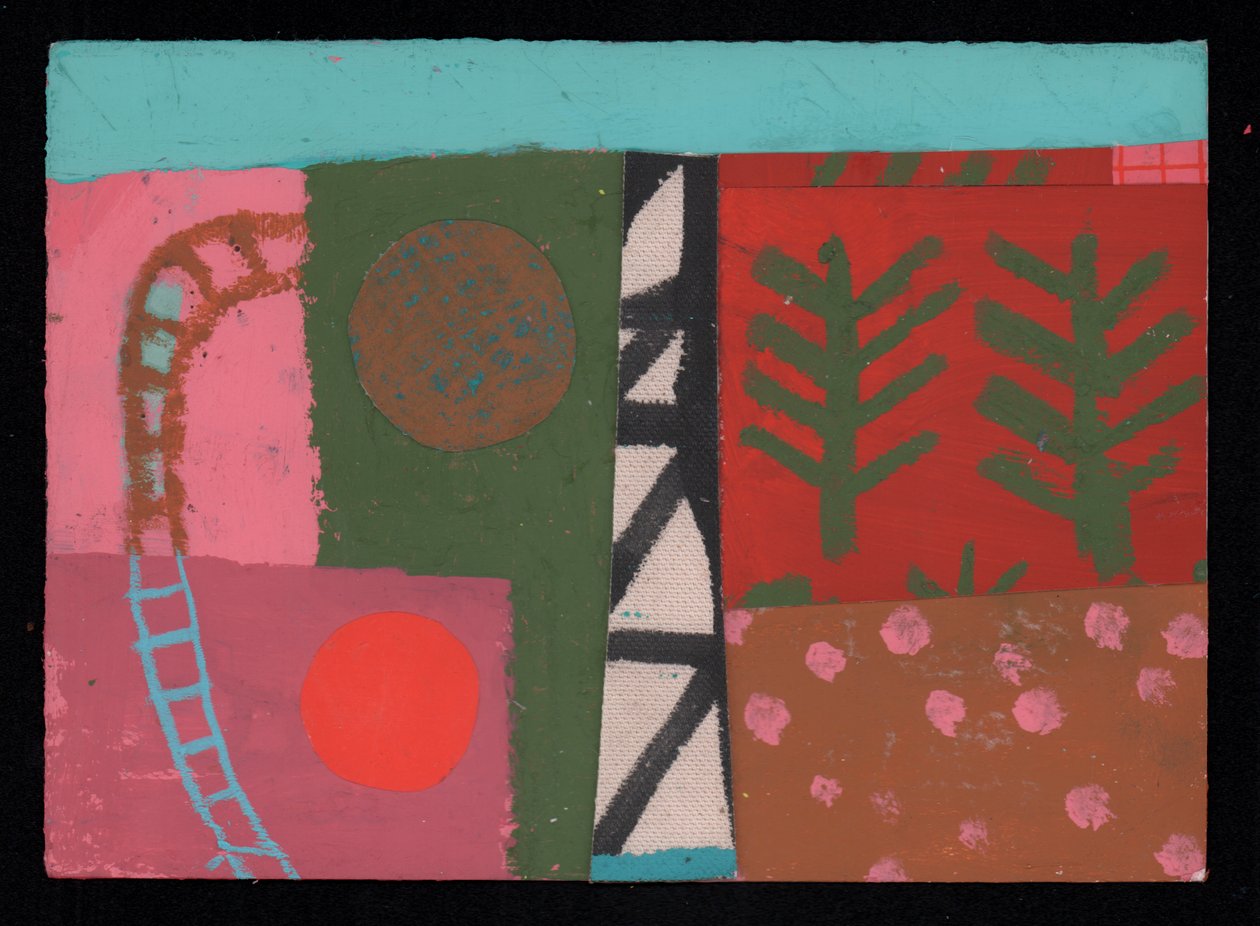 Trackside, 2023 (maling og collage) av David Shillinglaw
