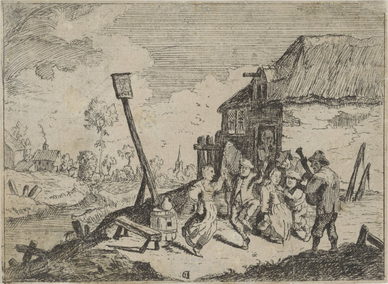 Dansende bønder på et vertshus av David Teniers (II)