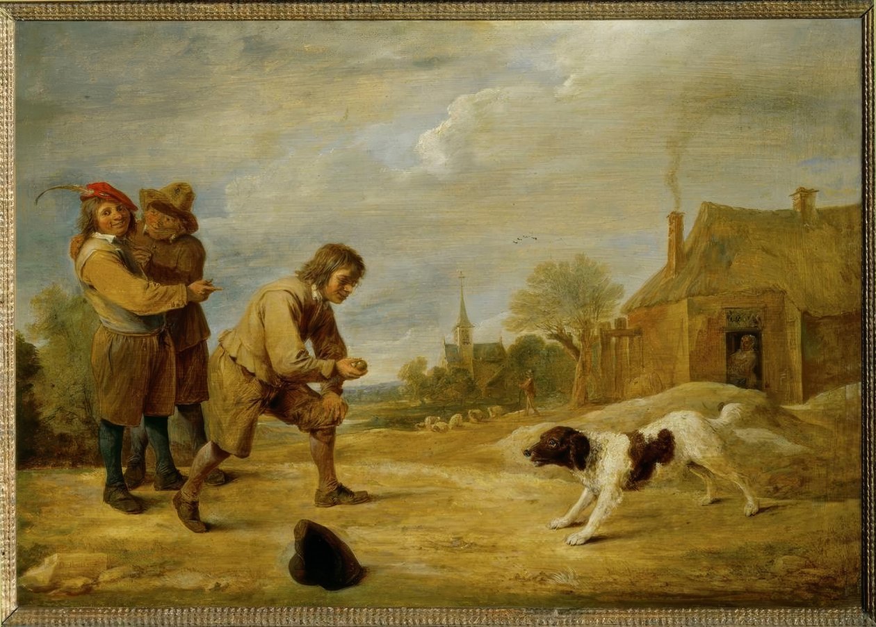 Gårdsgutt med hund av David Teniers the Younger