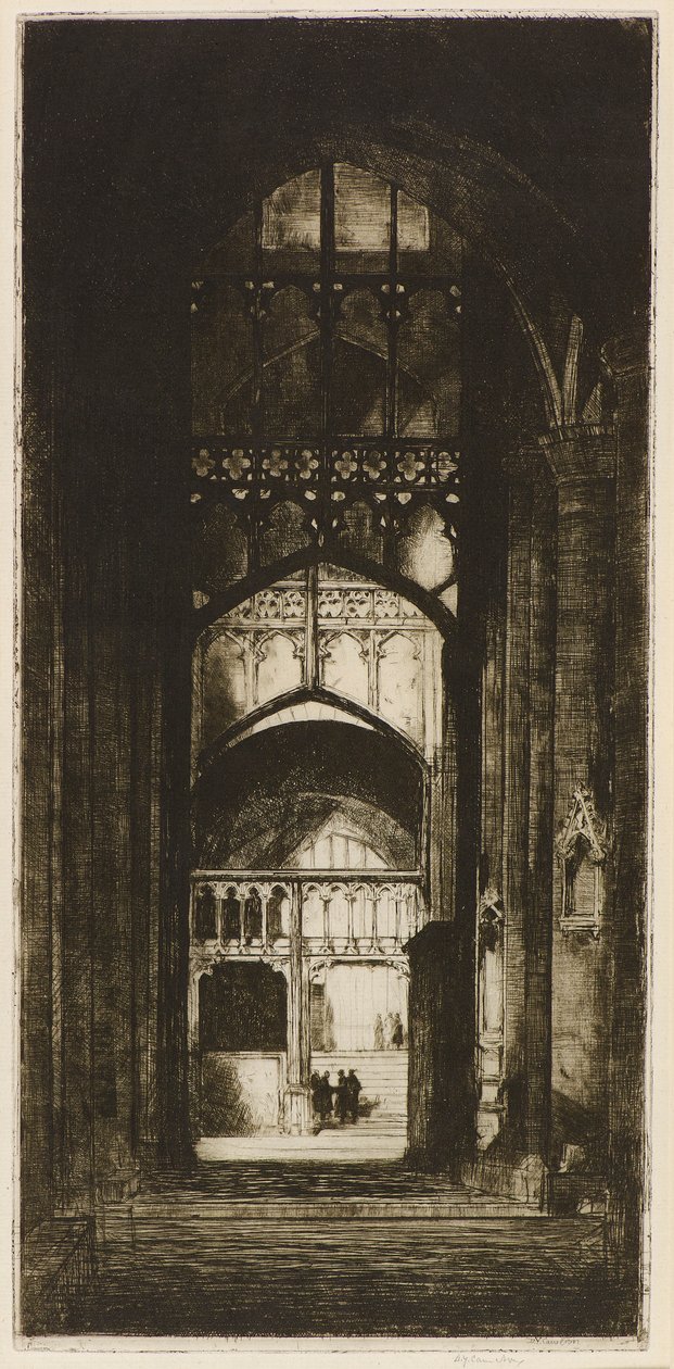 Gloucester Cathedral Interiør (radering) av David Young Cameron