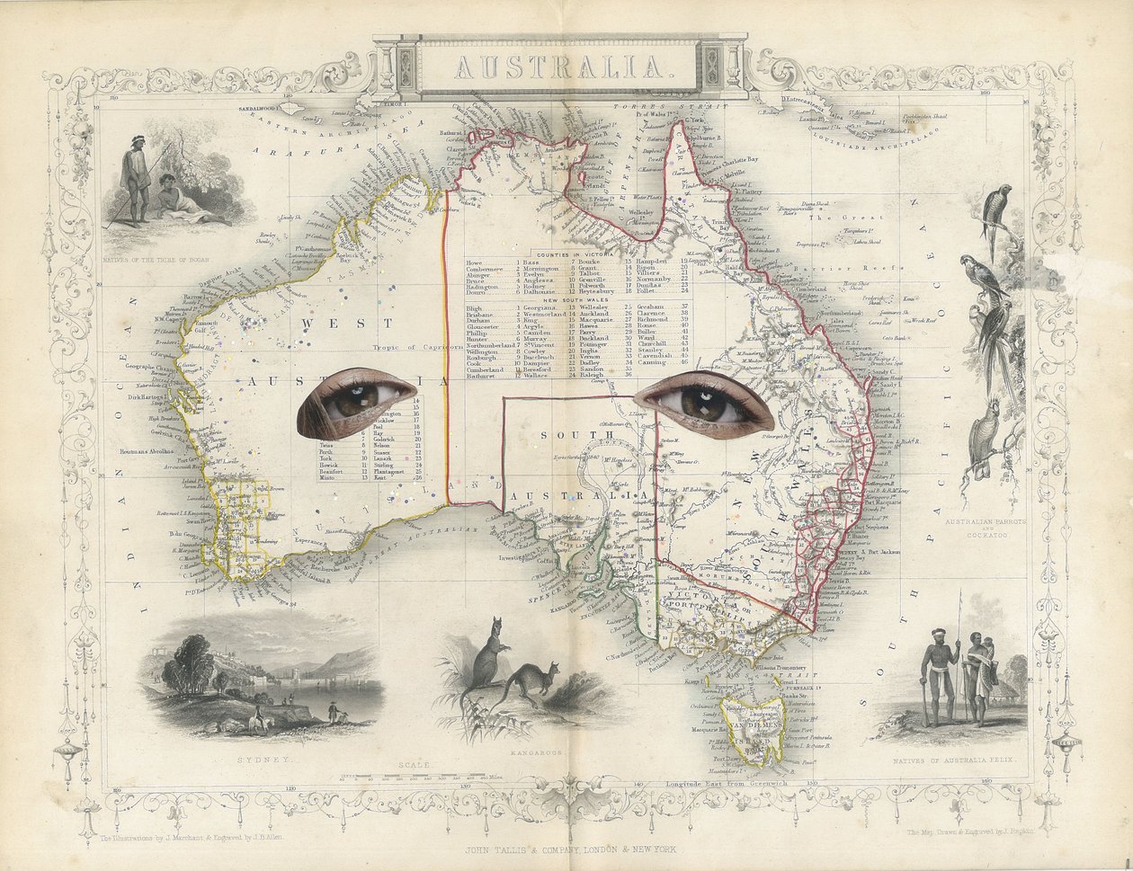 Colonial – Australia, 2017 (papirkuttet collage) av Deirdre Kelly