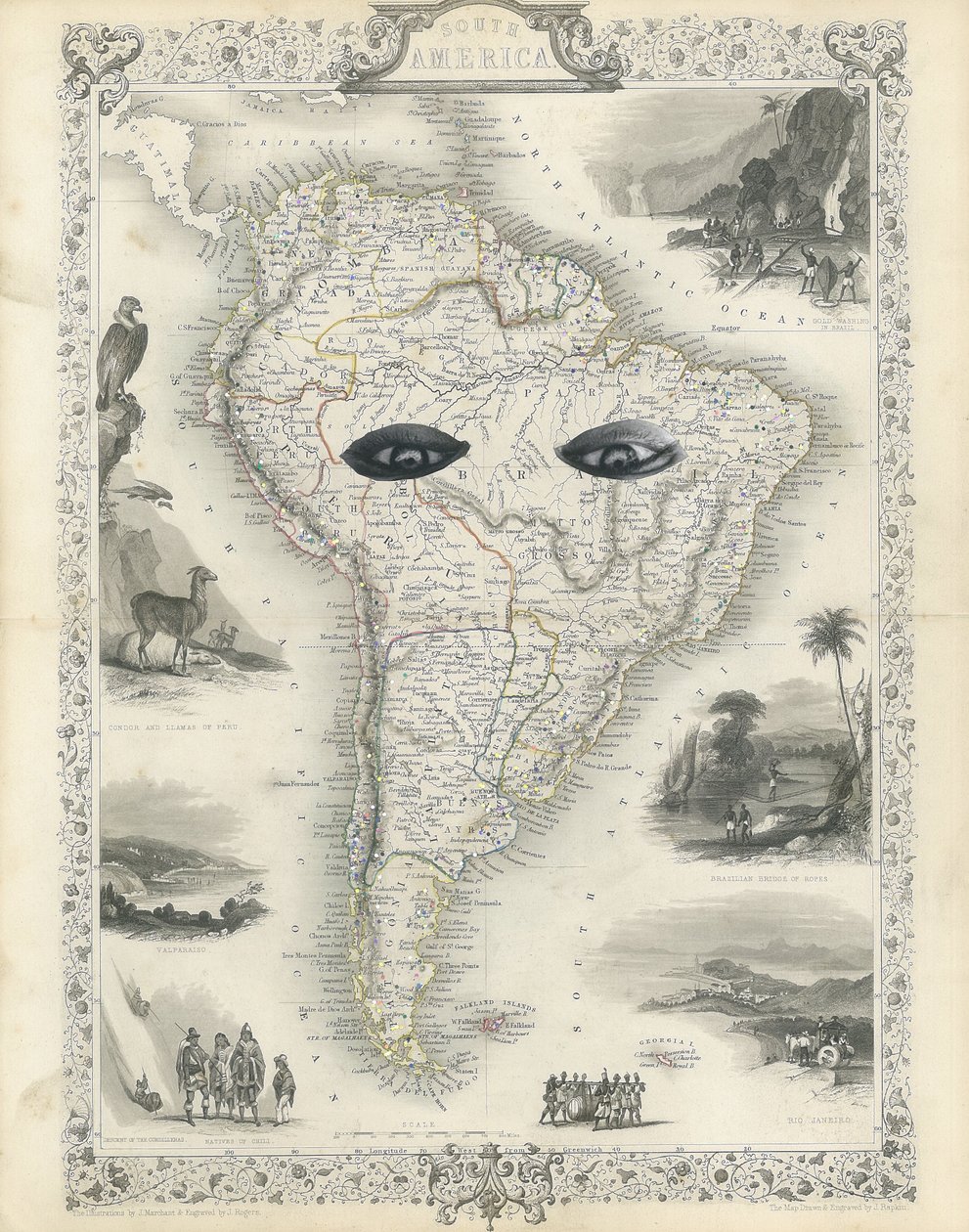 Colonial South America, 2017 (papirkuttet collage) av Deirdre Kelly