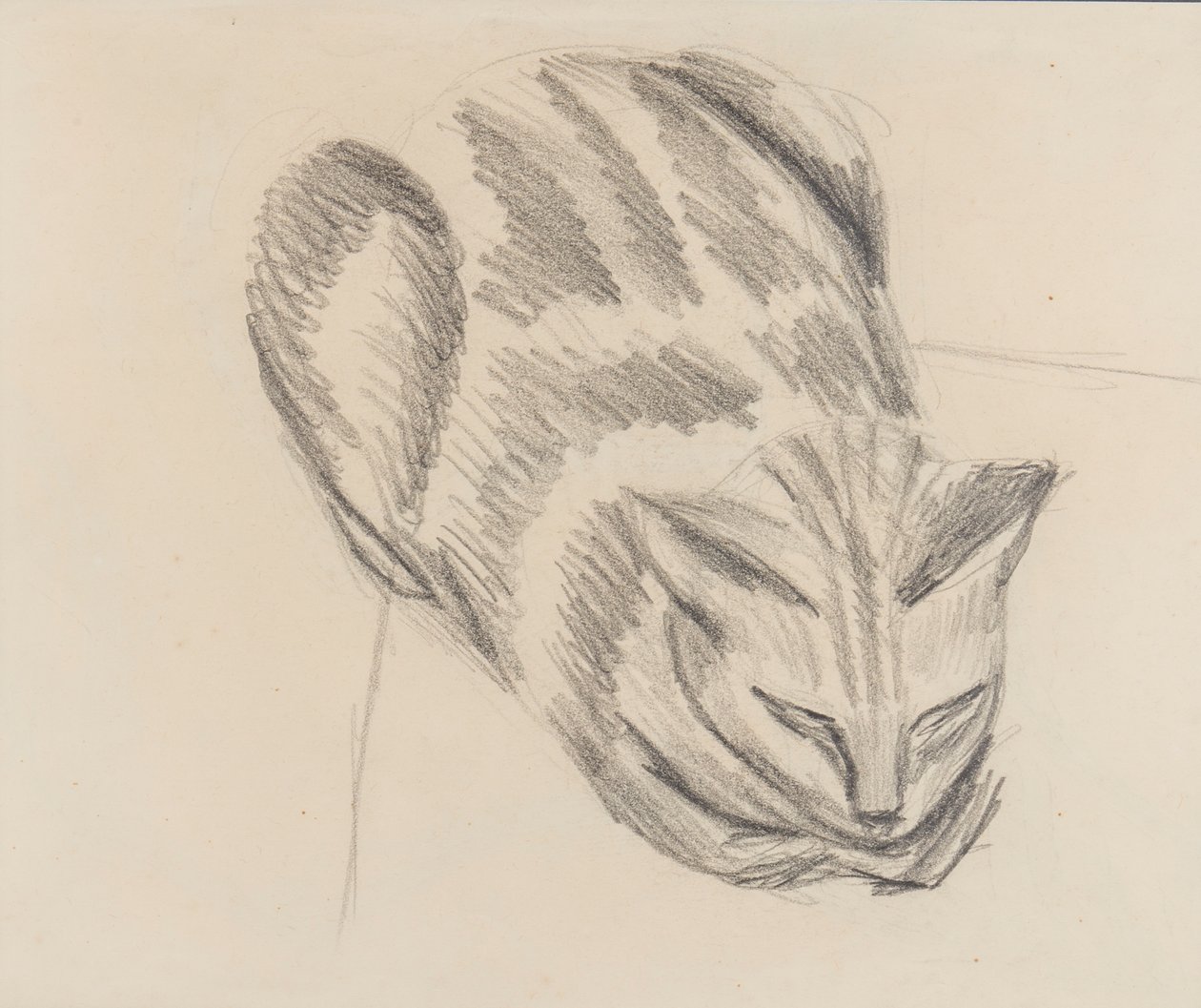 Sovende katt (blyant på papir) av Denton Welch