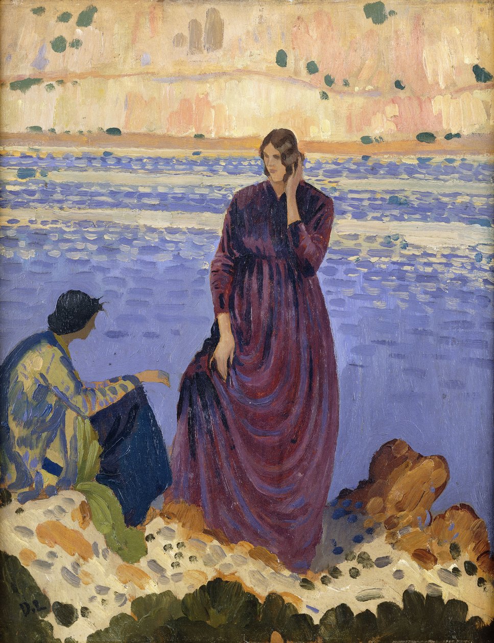 To kvinner på steiner ved havet, av Derwent Lees