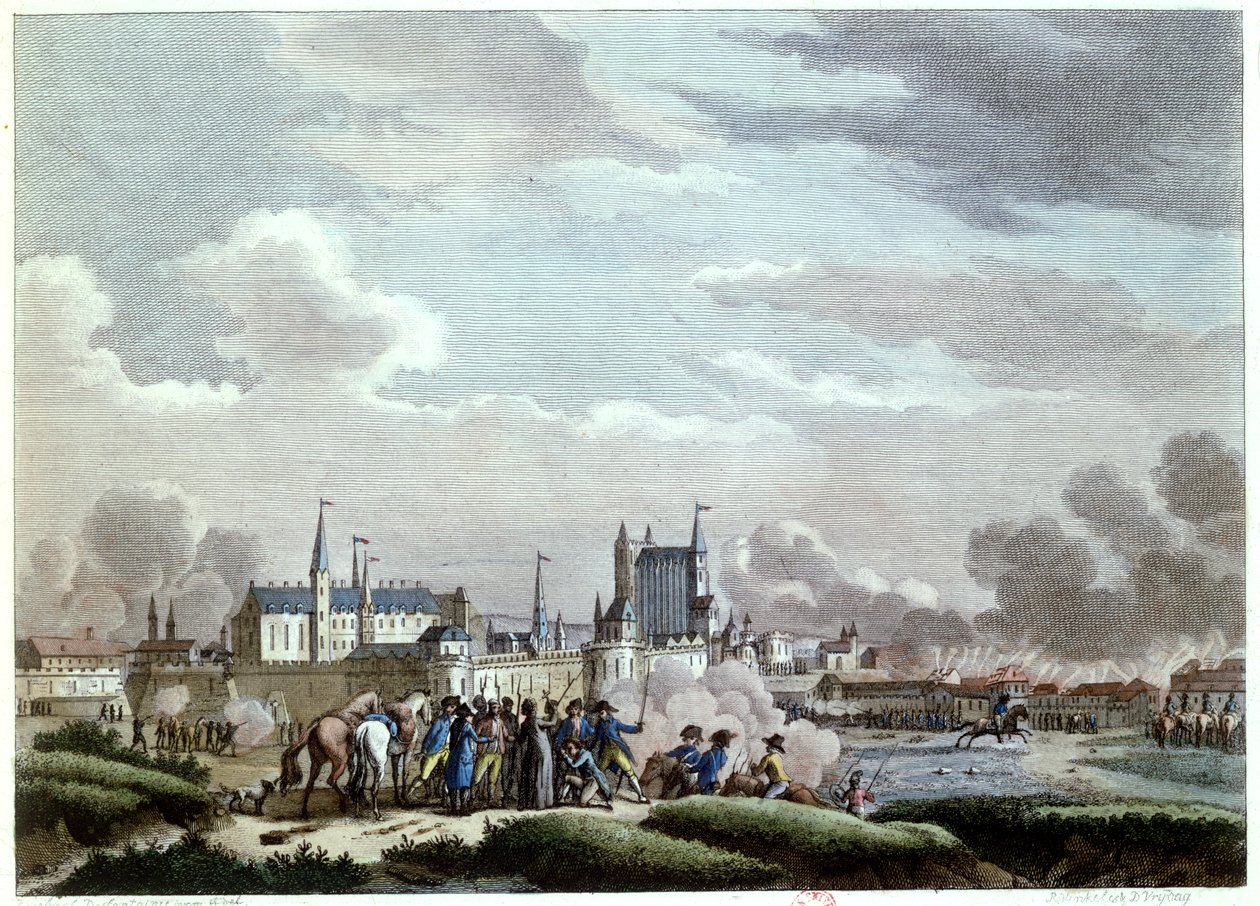 Angrepet på Nantes, 27.–29. juni 1793, av de vendeanske opprørerne, 1800 (fargegravering) av Desfontaines