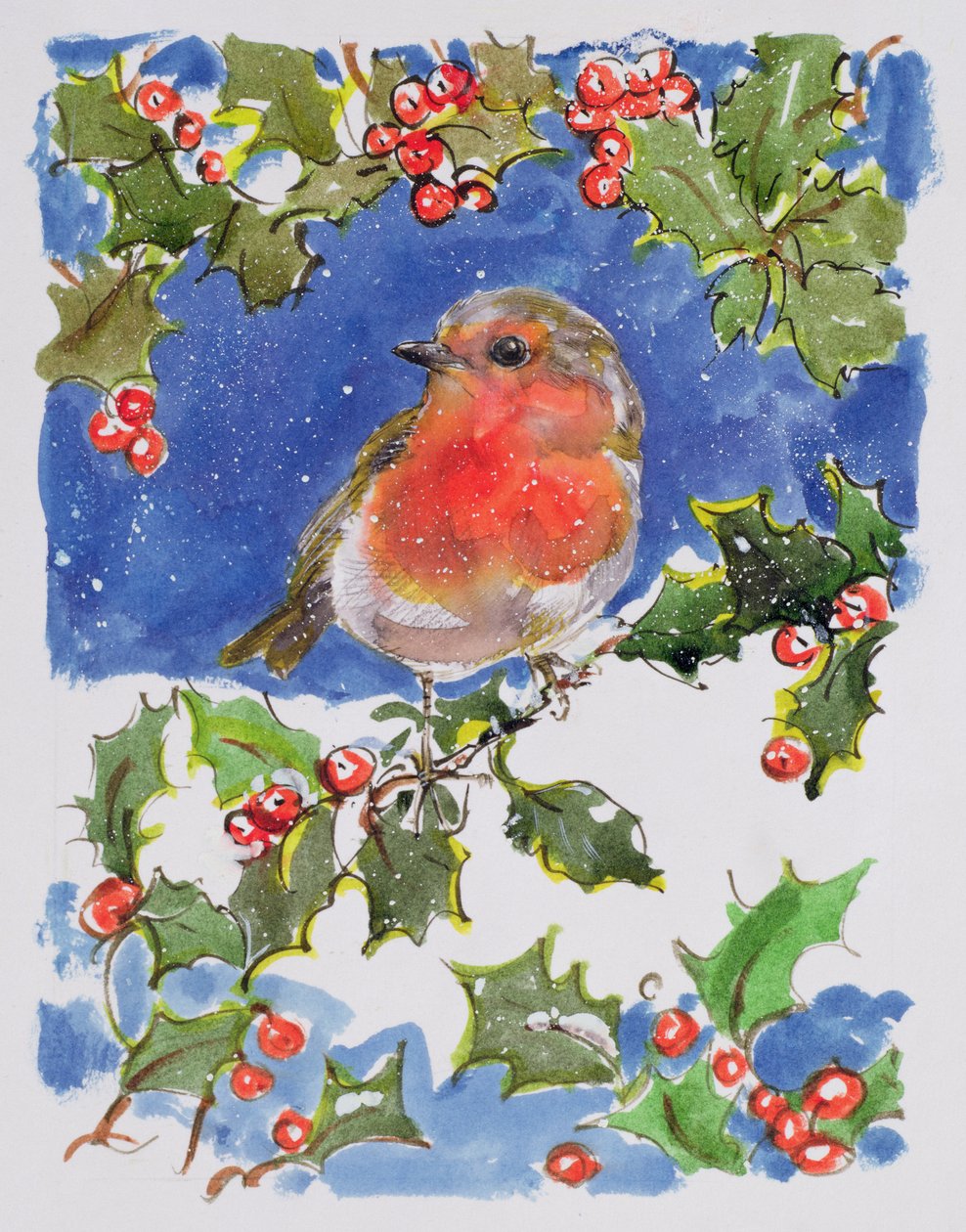 Christmas Robin, 1996 (wc) av Diane Matthes