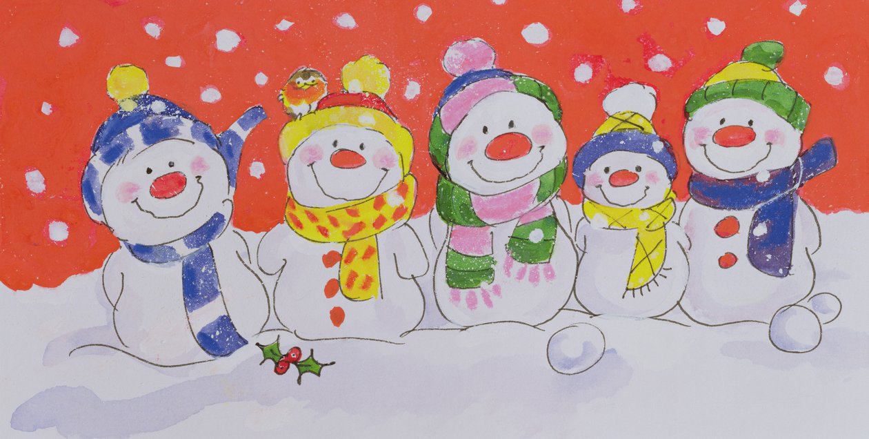 Snow Family (wc og blekk på papir) av Diane Matthes