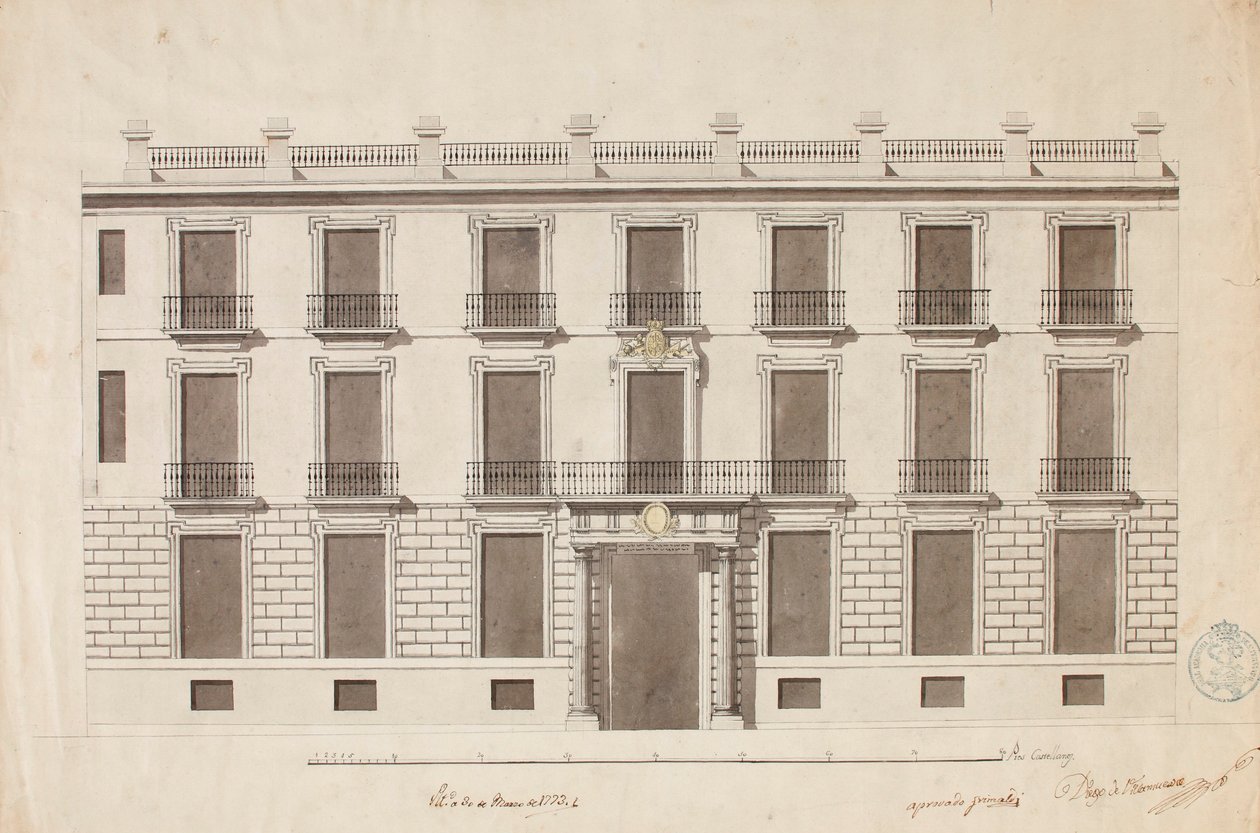 Fasade til Royal Academy of Fine Arts i San Fernando. av Diego de Villanueva