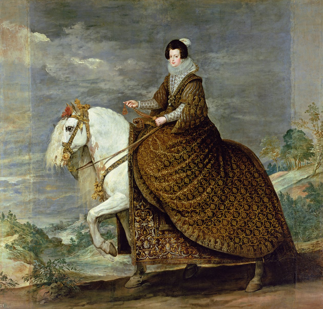 Ridesportrett av Elisabeth de France, kone til Filip IV av Spania av Diego Velázquez