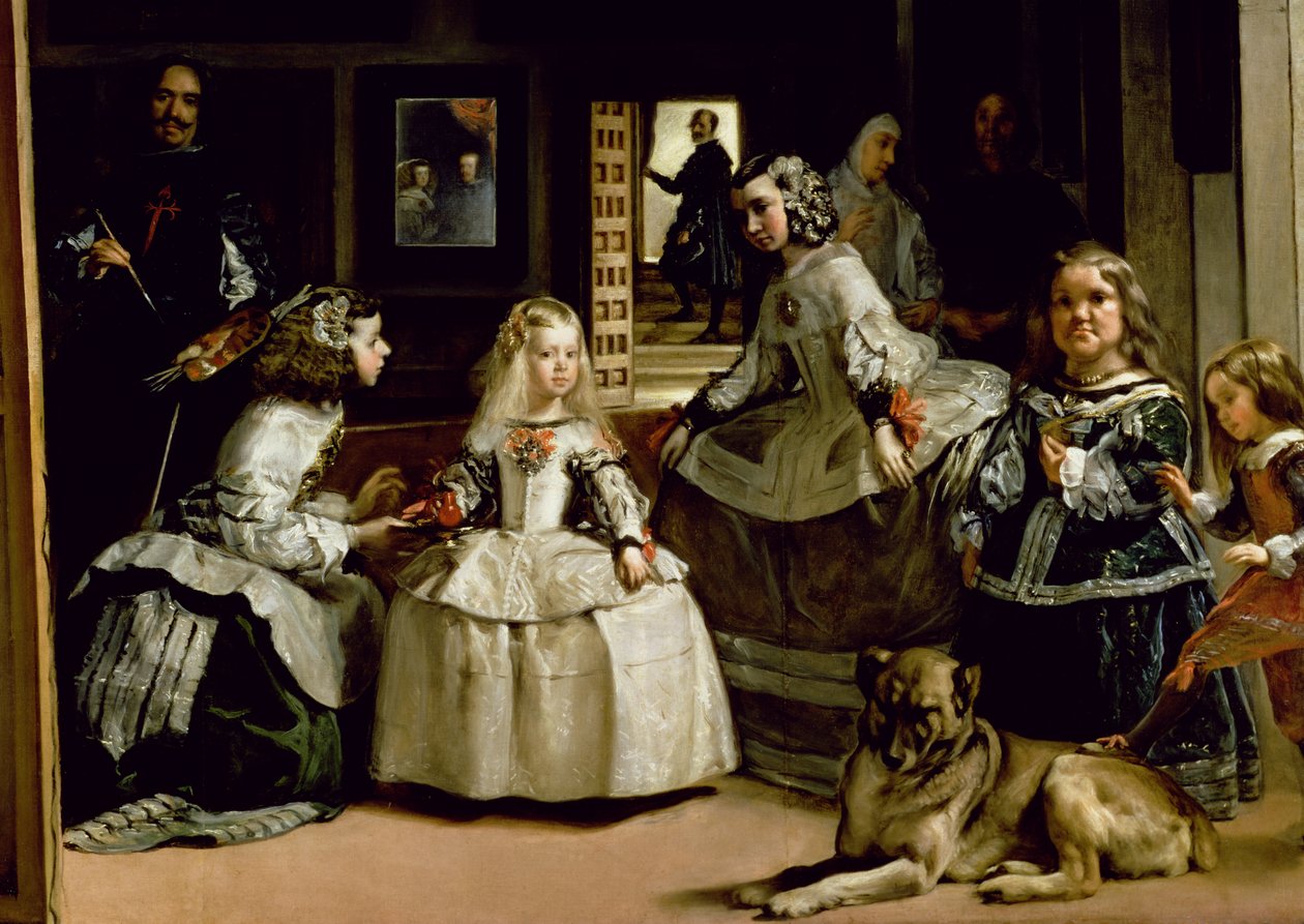 Las Meninas, detalj av den nedre halvdelen som viser familien til Philip IV (1605-65) fra Spania, 1656 (detalj av 405) av Diego Velázquez