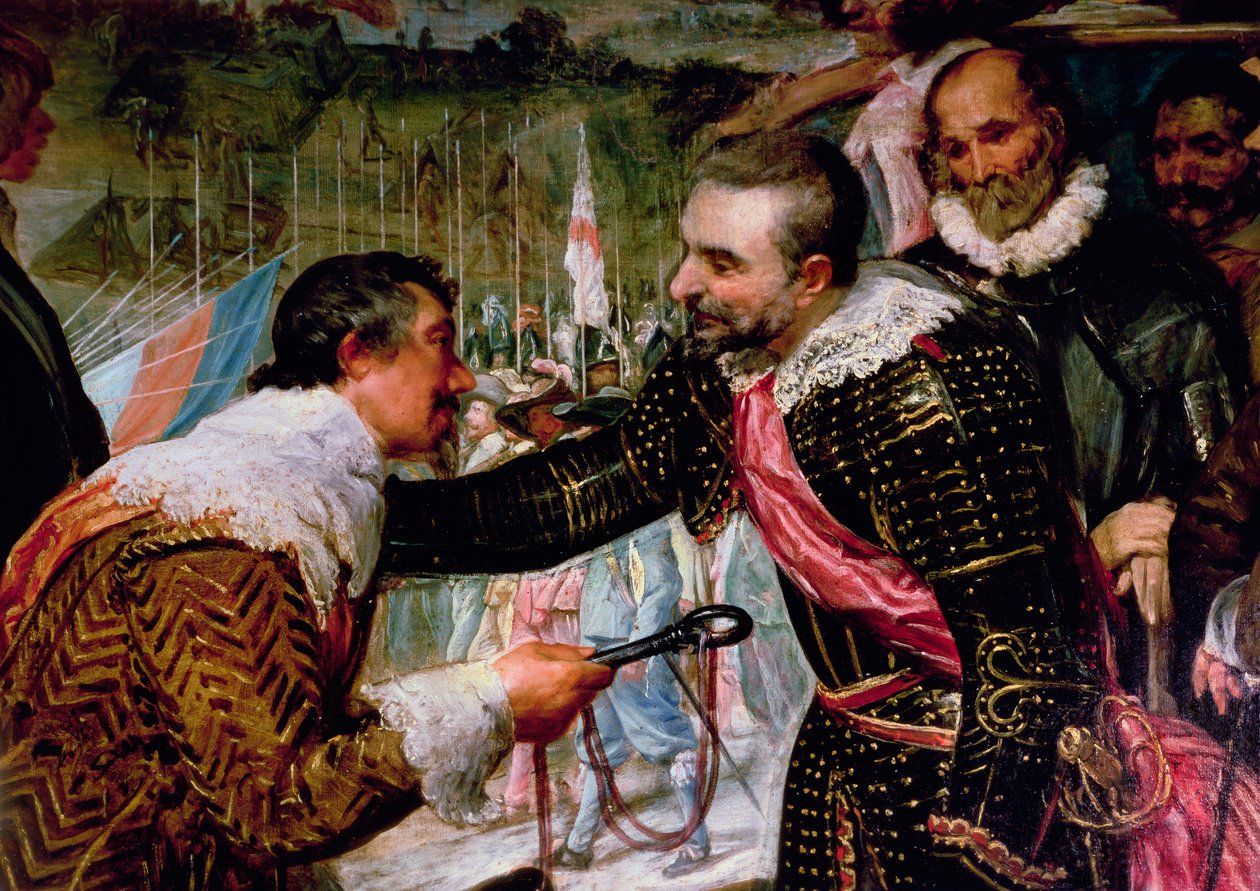 The Surrender of Breda (1625), detalj av Justin de Nassau som overleverer nøklene til Ambroise Spinola (1569-1630) den 5. juni 1625, ca. 1635 (detalj av 30730) av Diego Velázquez