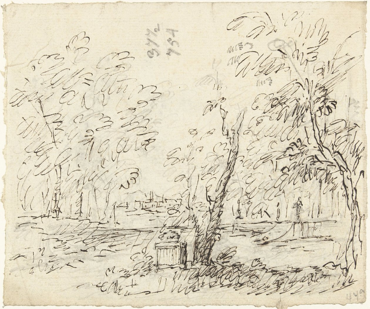Hage med trapp med statuer av Dionys van Nijmegen (possibly)