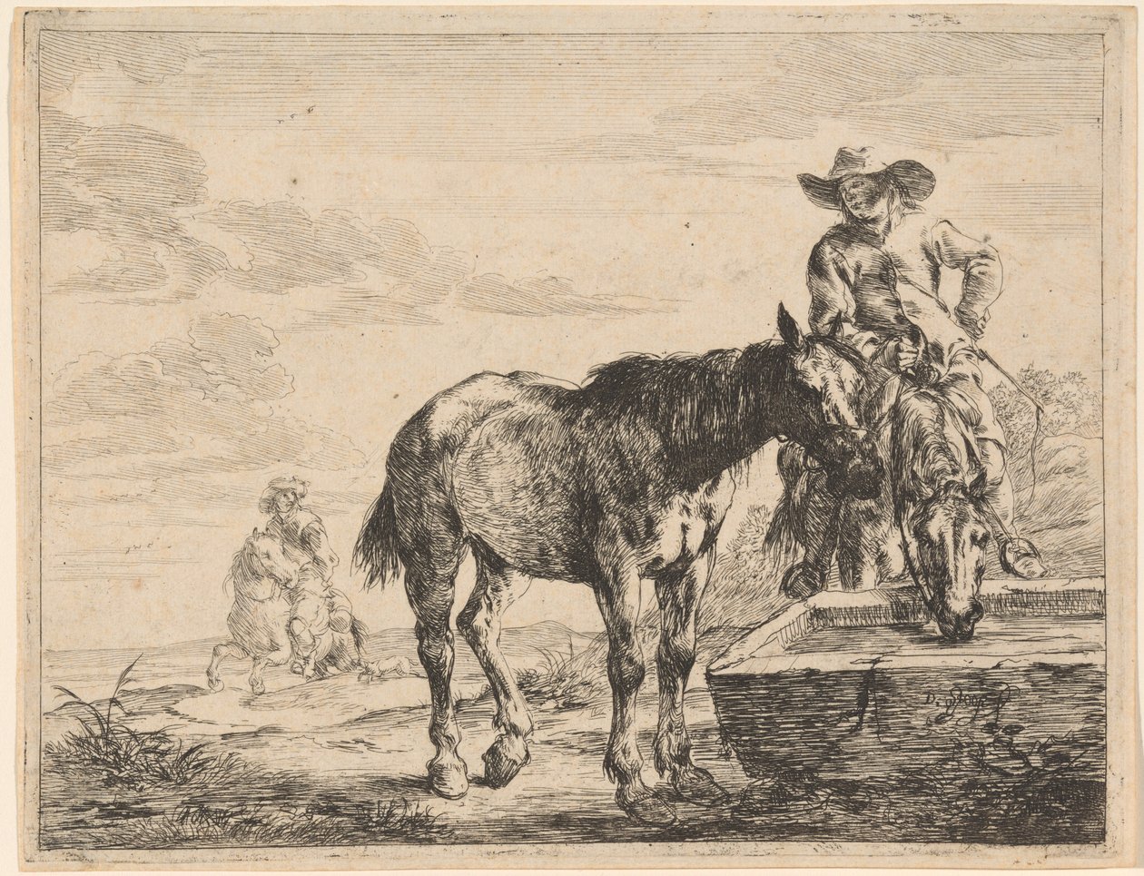 To hester som drikker ved et trau av Dirck Stoop