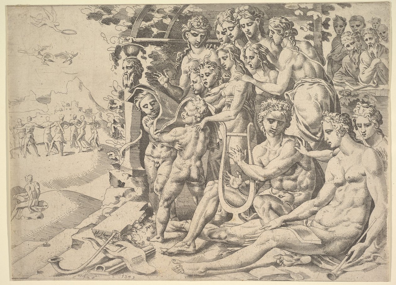 Apollo og musene, 1549. av Dirck Volkertsen Coornhert
