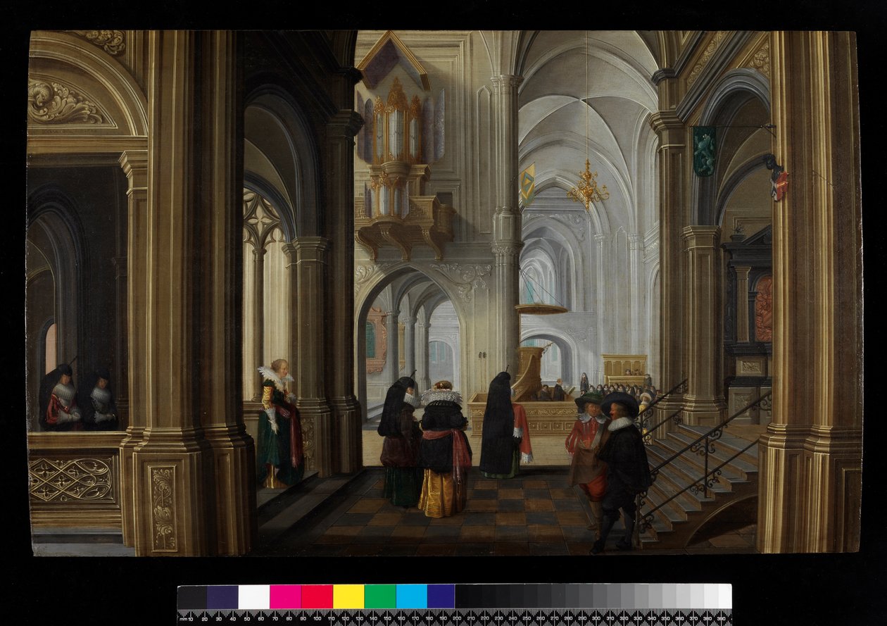 Interiør i en kirke, 1628 av Dirck van Delen