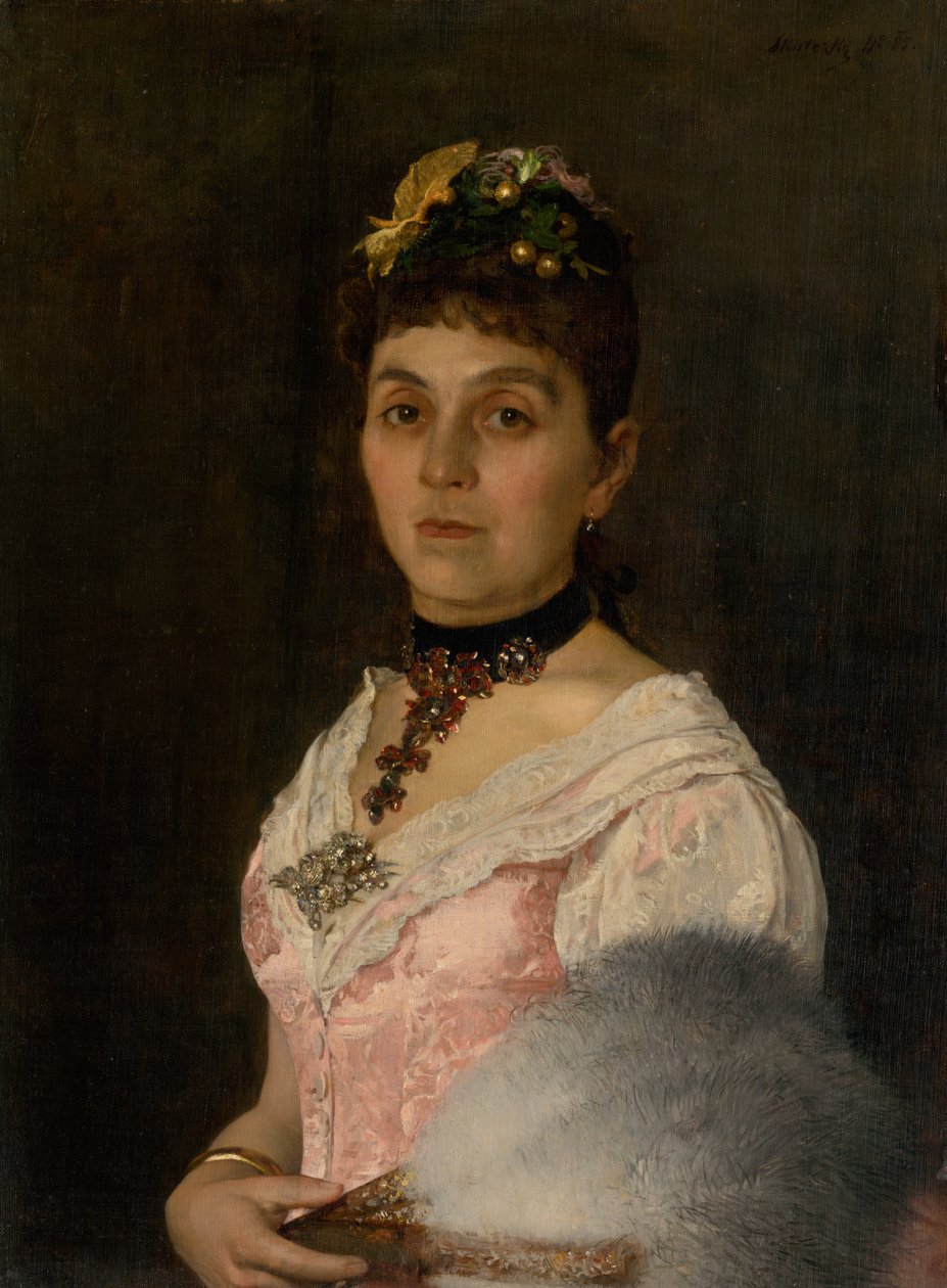 Portrett av en dame med vifte. Portrett av grevinne Mária Nyára Radvánská av Döme Skuteczky