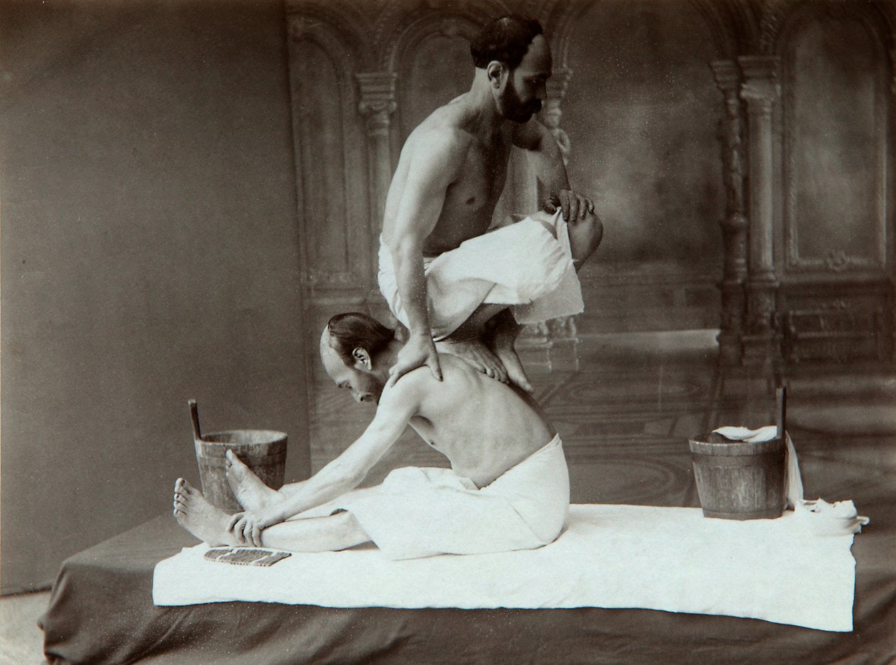 Det orientalske badet. Massasje, 1880-tallet av Dmitri Ivanovich Yermakov