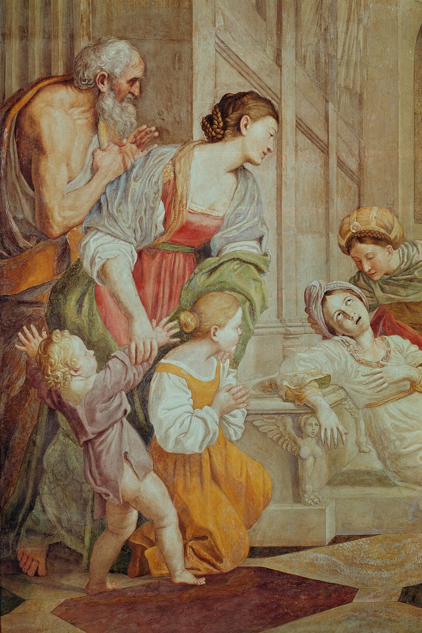 Detalj av St. Cecilias død, ca. 1614 (detalj av 434854) av Domenichino
