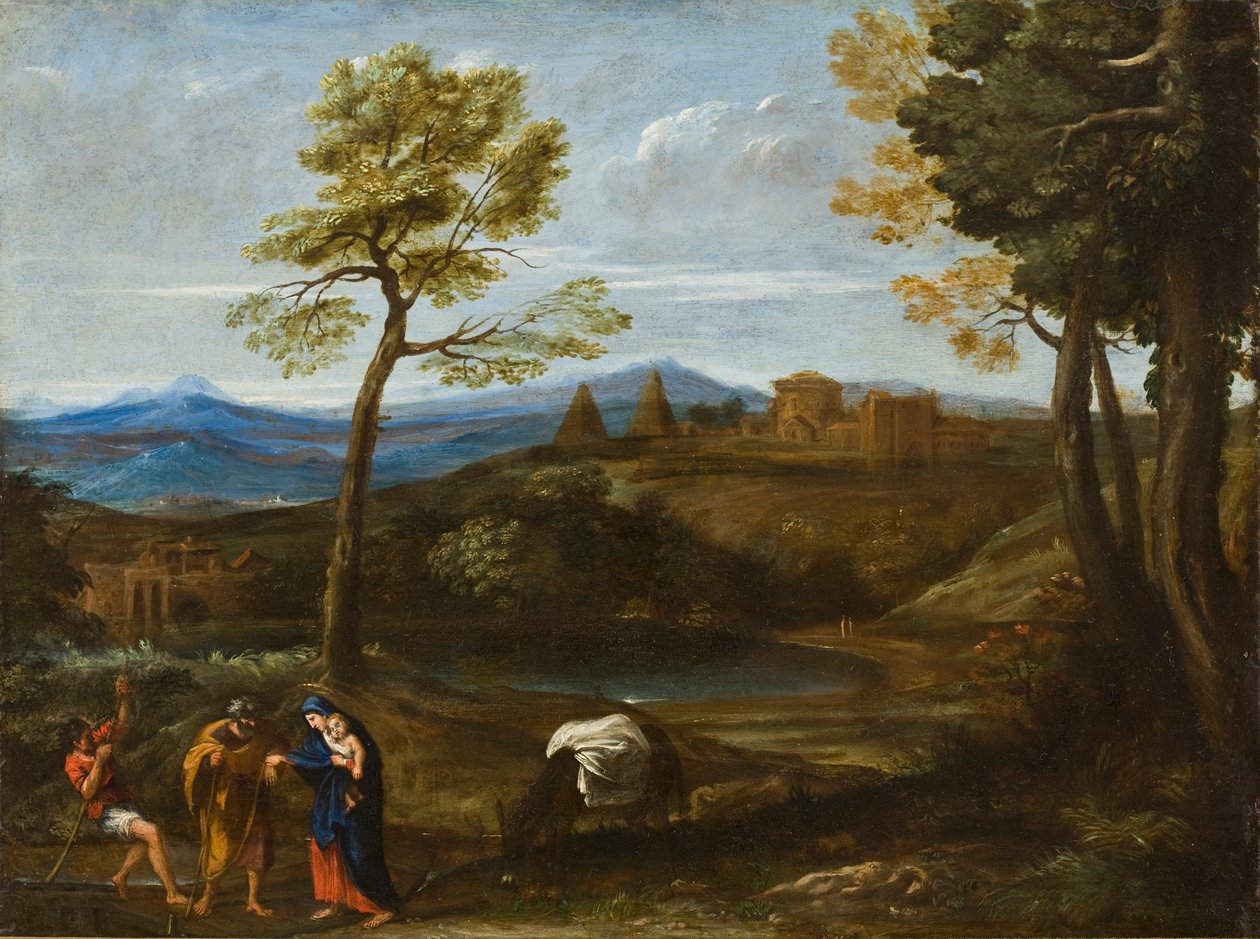 Landskap med flukten til Egypt, ca. 1605 (olje på kobber) av Domenichino