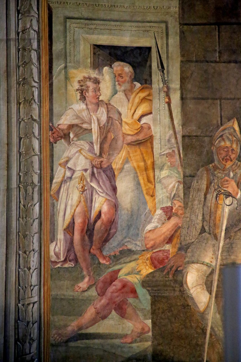 St Peter rømmer fra fengselet med en engel, 1604 av Domenichino