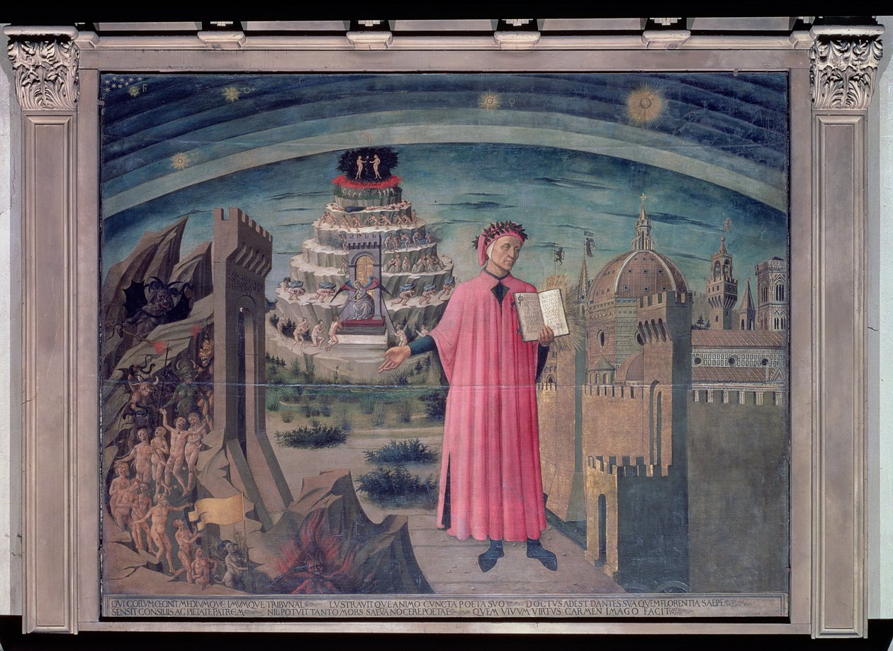 Dante og diktet hans "Den guddommelige komedie", 1465 (tempera på panel) av Domenico di Michelino